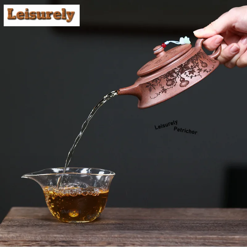 200ml Yixing Purple Clay Teapots Handmade Curve Pot Raw Ore Wood-fired Porcelain Mud Tea Brewing Kettle With Filter Zisha Teaset