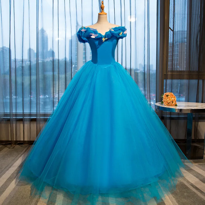 Bomaris Blue Off-Shoulder Ball Gown Quinceanera Dresses Vestidos De 15 Anos Fashion Cinderella Birthday Party Gowns Customized