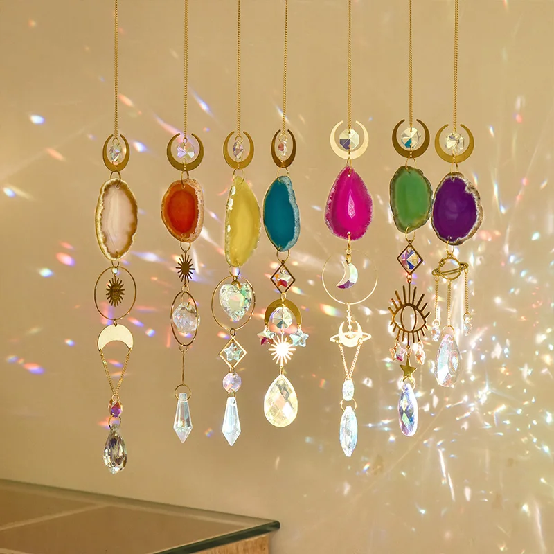 1pc Agate Sun Catcher Wind Chime Pendant Indoor and Outdoor Decoration Wind Chime Rainbow Maker Garden Home Decor Gift