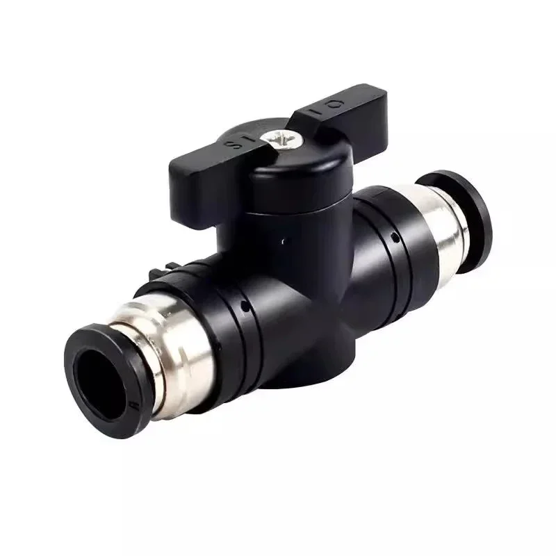 BUC Black Pneumatic Push In Quick Joint Connector Hand Valve-Turn Switch Manual Ball Current Limiting (4mm,6mm 8mm,10mm,12mm)