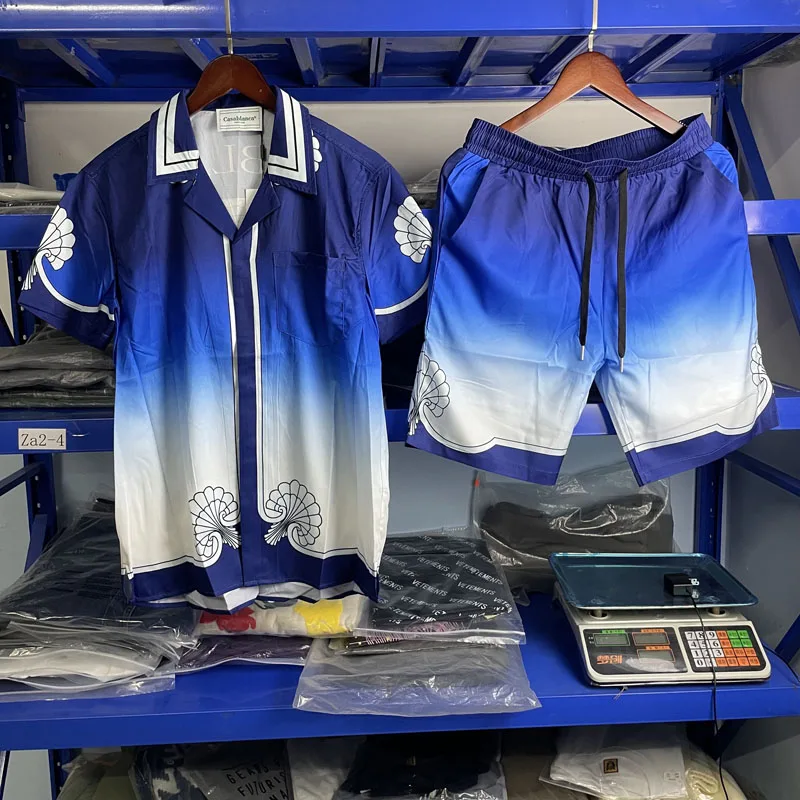 

Oversized Casablanca Gradient Blue Shirts Men Women Casual Shorts Tennis Club Hawaiian Shirts Suits