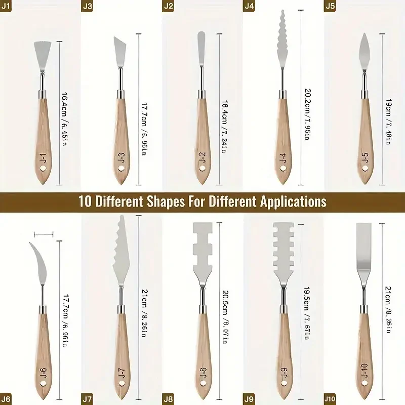 10Pcs Palette Knife Set, Stainless Steel Spatula Painting Knives, Wooden Handle Painting Pallet Knife Set for Oil Painting, Acry 2