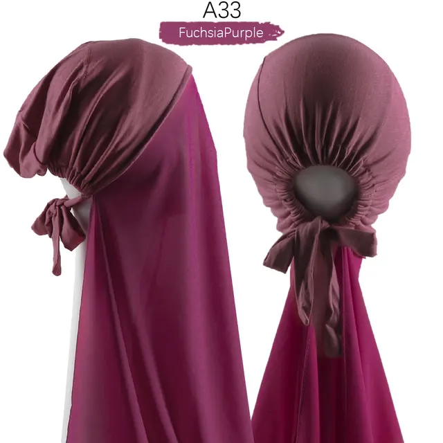 Muslim Women Chiffon Hijab With Cap Bonnet instant Chiffon Hijab Pinles Shawl Head Scarf Under scarf Caps Cover Headwrap A33