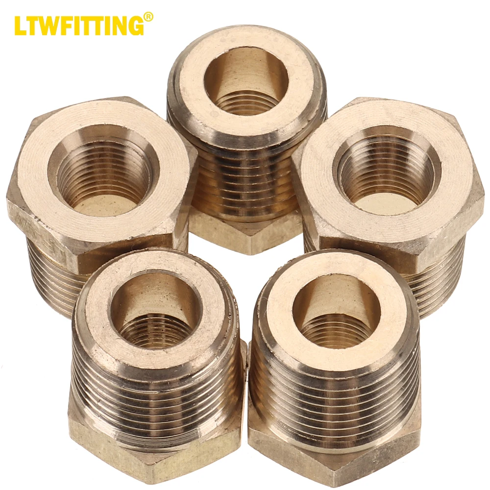 

LTWFITTING LF Brass Hex Pipe Bushing Reducer Fittings 3/8" Male x 1/8" Female NPT (Pack of 5)