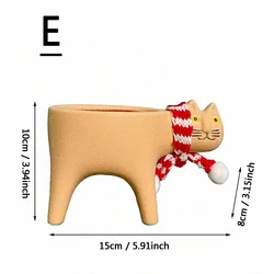 Charming Ceramic Cat Planter for Succulents and Flowers - Decorative Garden and Balcony Accent (E)