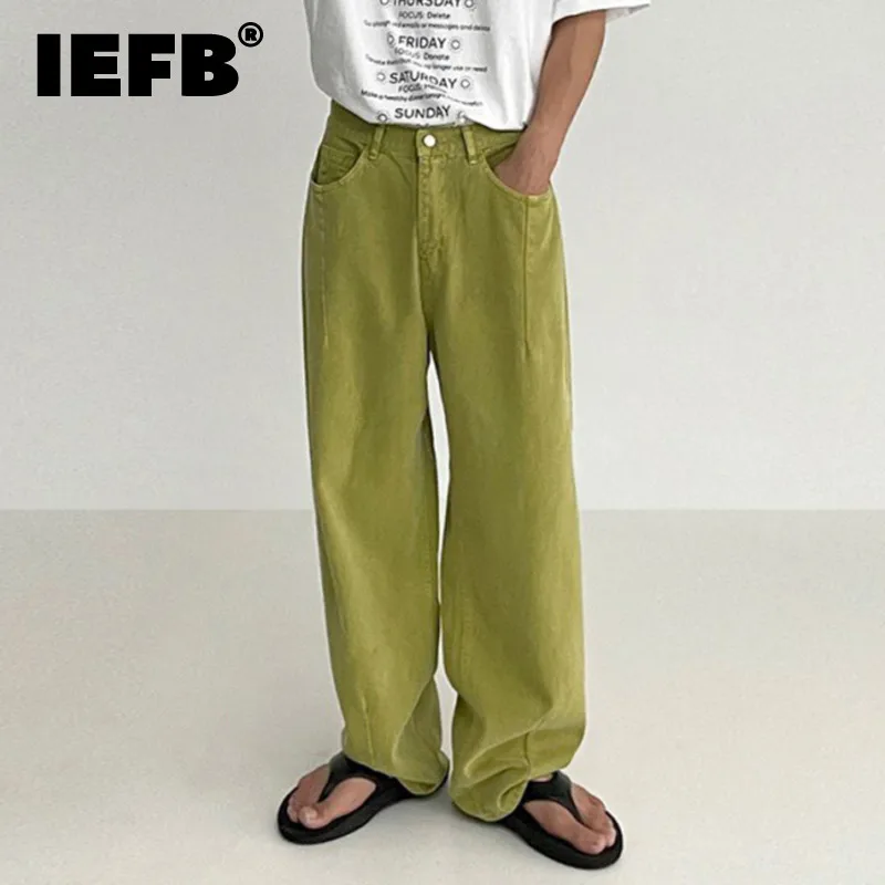 

IEFB American Wide Leg Jean Men's Casual Denim Pant Tide Male Vintage Solid Color Loose Straight Trouser 2023 Fashion New 9A8695