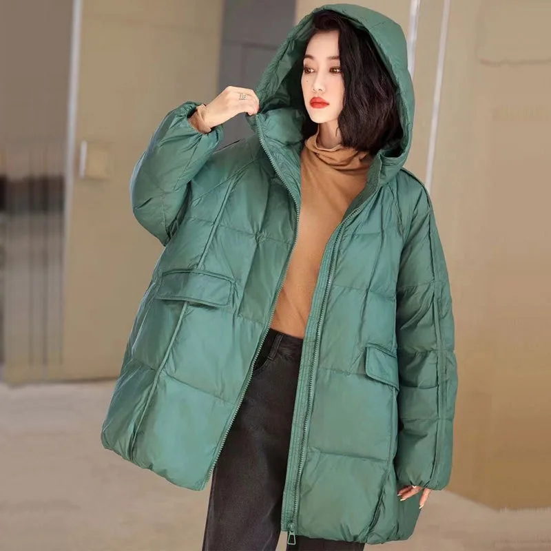Retro Down Coat Women 2023 New Winter Boutique Ethnic Style Art Retro Warm White Duck Down Hooded Fashion Short Overcoat