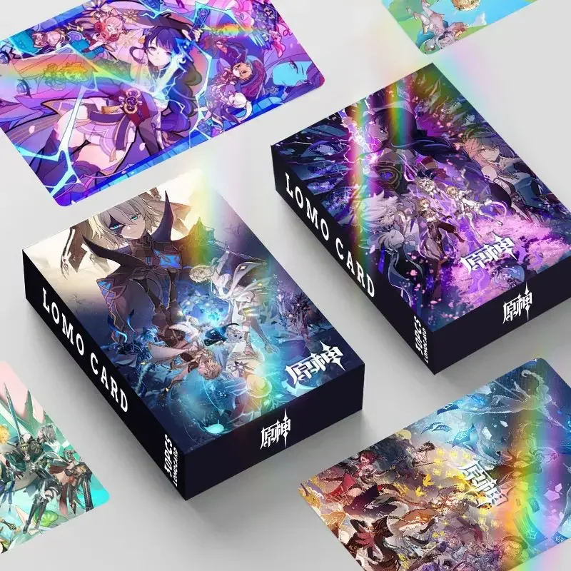 

Genshin Impact 30Pcs Laser Flash Card Lomo Raiden Shogun Kamisato Ayaka Xiao Anime Cartoon Game Collection Cards Toys Kids Gifts