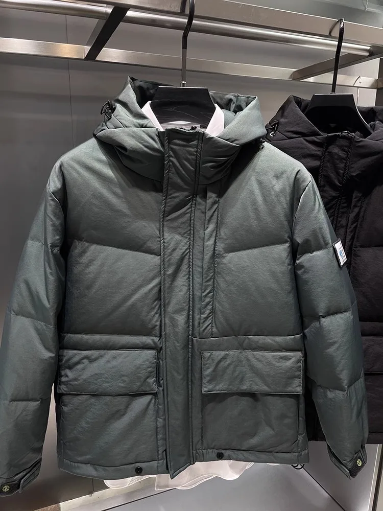 Fashion Winter Warm Mens Down Coat Stand Collar Streetwear Hooded Windbreak Outerwear Zipper Long Sleeve Men Casual Short Jacket