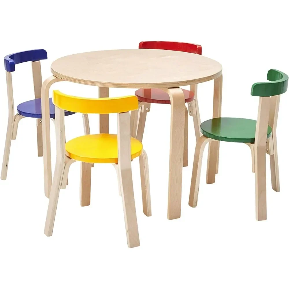 Bentwood Round Table and Curved Back Chair Set Kids Furniture Desk for Children Chairs & Stools Children's Study images - 6