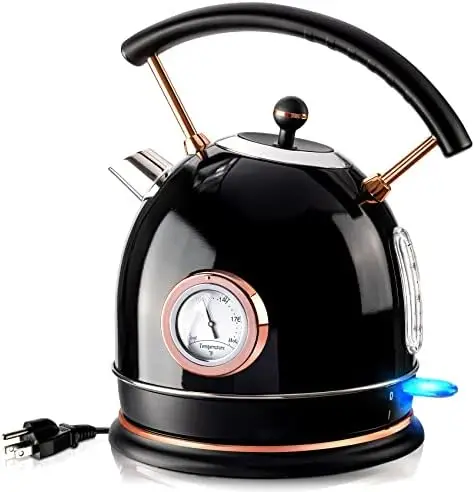 

Retro Kettle Stainless Steel 1.8L Tea Kettle, Hot Water Boiler with Temperature Gauge, Led Light, Fast Boiling, Auto Shut-Off&a