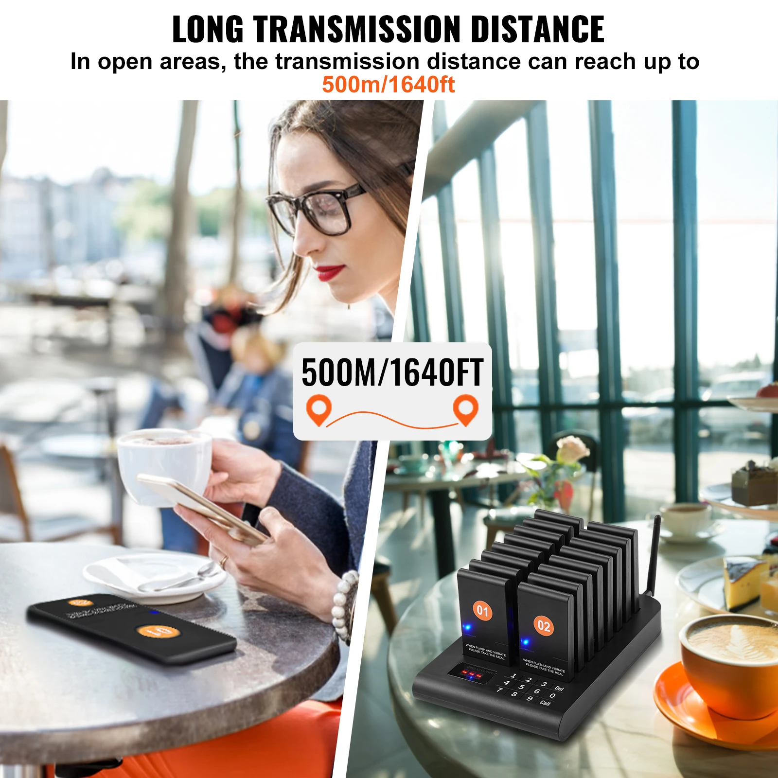 VEVOR 16pcs Restaurant Pager System 500m Long Range Wireless Calling System for Coffee Shop Restaurant Guest Queue Pager