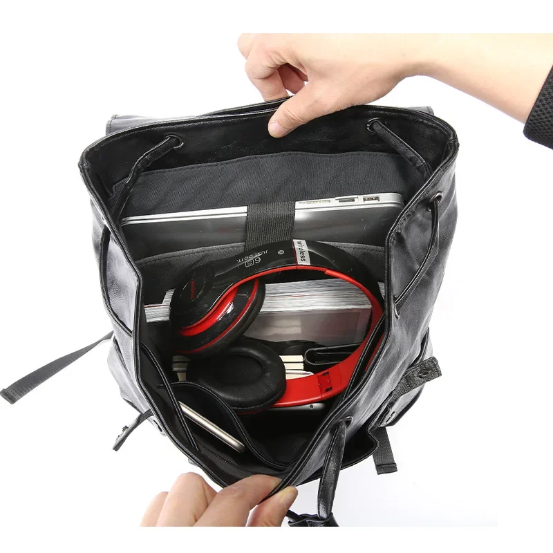 Fashion Student Schoolbag Computer Bag Men's Backpack PU Leather Backpacks Man High Capacity Travel Bag Softback Bookbag Male 5