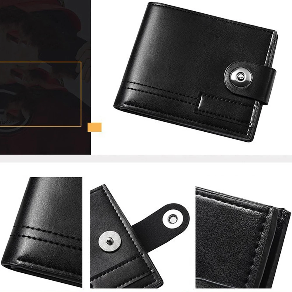 Men's Wallet Short Money Clip 2-fold Snap Wallets Soft PU Leather Coin Purse Multi Card Position Card Holder Solid Color Clutch