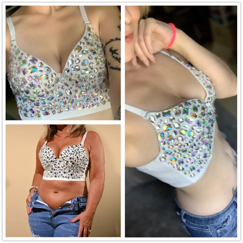 Corsetto Donna Reggiseno Incorporato - Top Corto Con Strass, Modellante Per Feste E Costume - Foto 7