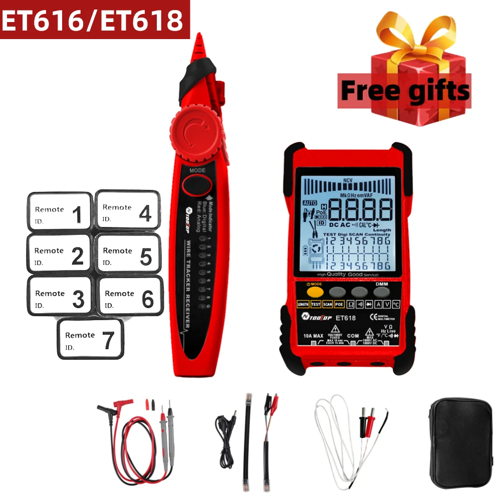 TOOLTOP ET616/ET618 Network Cable Tester with LCD Display Analogs Digital Search POE Test Cable Pairing Length Wiremap Tester