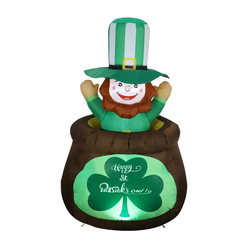 St Patricks Day Inflatables Golden leprechauns up and down in clover jars Inflatable Build-in LED Lights Yard Home Decoration