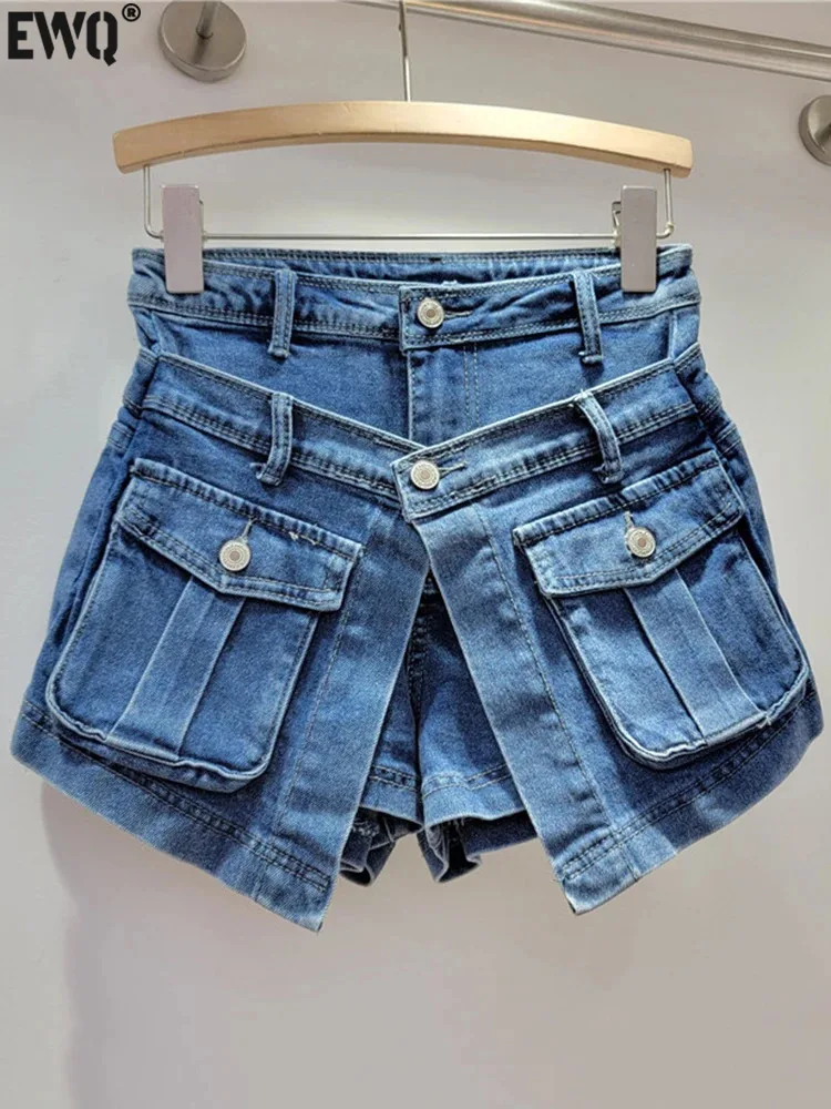 

Женские джинсовые шорты [EWQ], джинсовые шорты неправильной формы с карманами на пуговицах, модная женская одежда в стиле High Street, Новинка лета 2024, 16O914