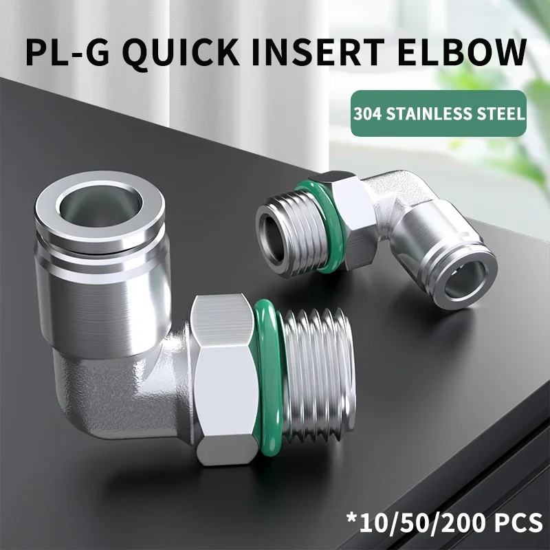 

304 stainless steel joint trachea quick coupling 1/8" 1/4" 3/8" 1/2" BSP pneumatic quick coupling elbow male thread G thread