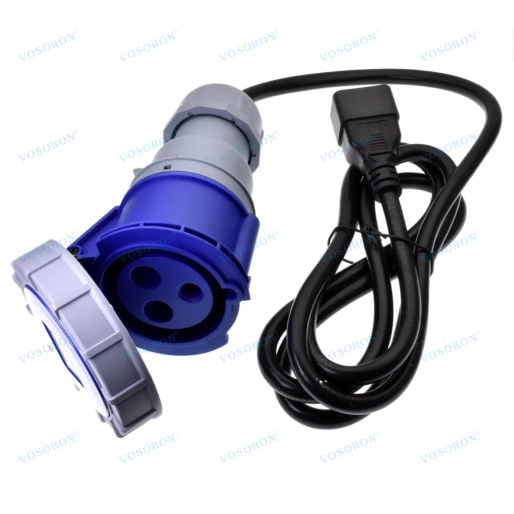 IEC 60320 C20 - 32A 2P+E IEC 60309 IP67 방수 산업용 전원 연장 케이블 블루 2m