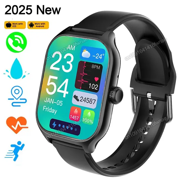 2.01'' Touch Screen Smart Watch Music Steps Count Bluetooth Calls 2025 Smartwatch For Men Women Calorie Track Heart Rate Monitor
