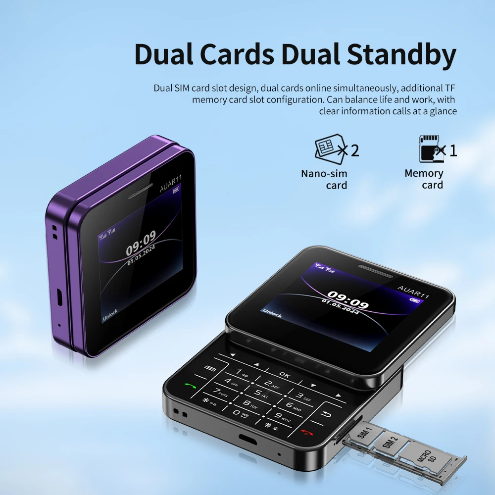SERVO AUAR11 Rotating Sliding Screen Phone 2.4" Display 2G GSM Blacklist Speed Dial Small Mobile Phones Up-To-Date Multilingual 2