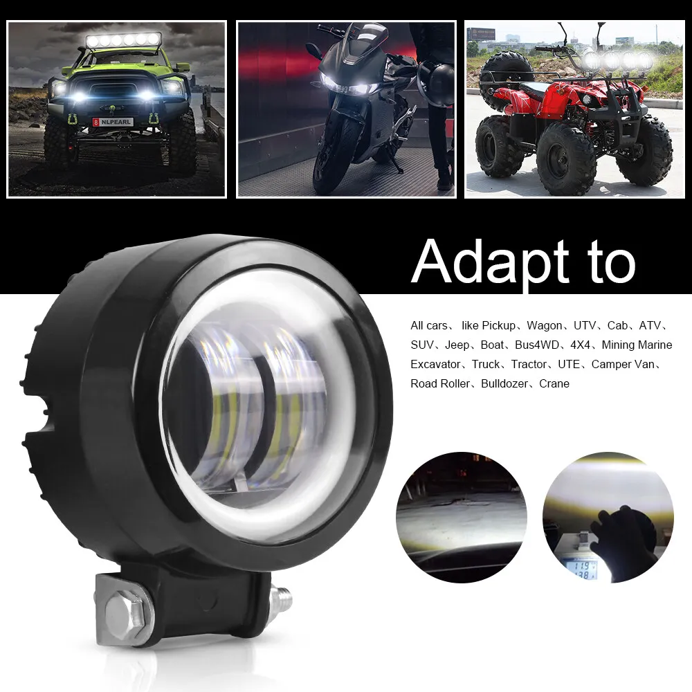 3 Inch 7D Lens LED Work Light Bar Square Car Headlight Halo For Motorcycle Jeeps ATV SUV 12V 24V Angel Eyes Driving Lights