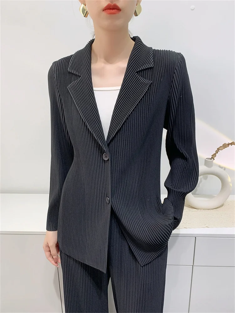 Miyake Large Toothpick Pleated Casual Suit Women 2023 Spring and Autumn Design Comfortable Thickened Pleated Long-sleeved Jacket