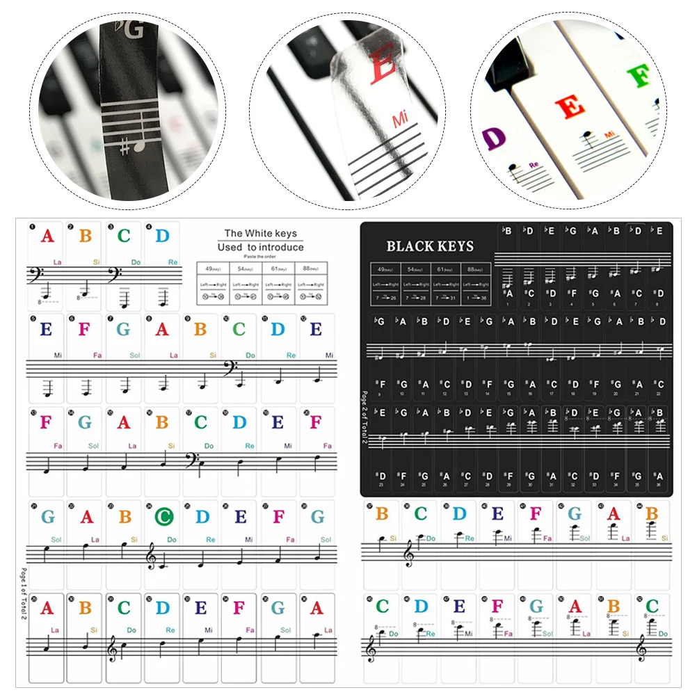 

2 Sets Keyboard Stickers Piano for Decor Decals Keyboards Keys Notes Supply Pvc Labels