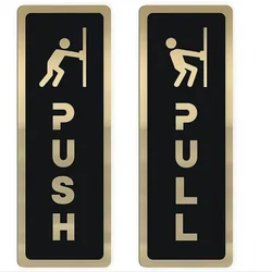 Acrylic Creative Push & Pull Door Sign Stickers - Set of 2 (Black gold)