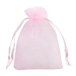 Solid Color Organza Gift Bags - Mesh Tulle Fabric Pouches for Weddings and Events (50/100pcs) (Pink)