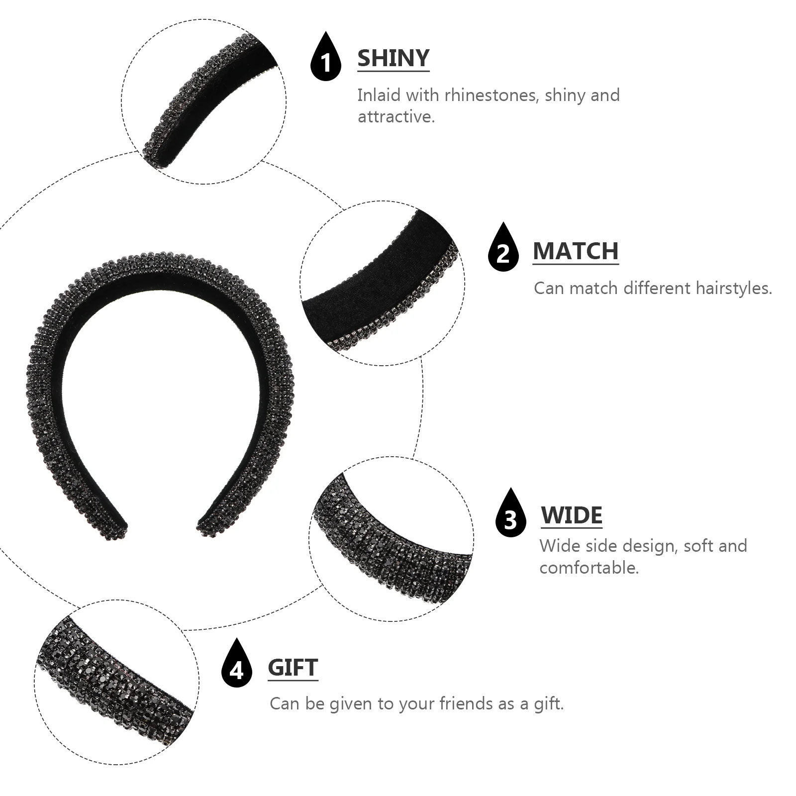 Headband Fashion Hair Accessories Rhinestone Padded Headdress Decorate Wide Hairband Women Cotton Glitter Bejewelled 6