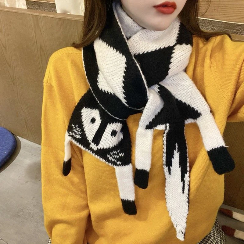 Autumn Winter Little Fox Scarf Children's Cartoon Fox Knitted Scarf for Women Baby Boys Girls Warm Shawl Knitting Animal scarf accessories knitting scarf