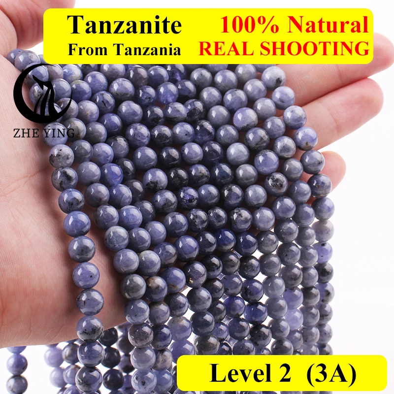 

Zhe Ying 100% Genuine Tanzanite Stone Beads Round Natural Gemstone Loose Beads for for Jewelry Making DIY Bracelet Necklace
