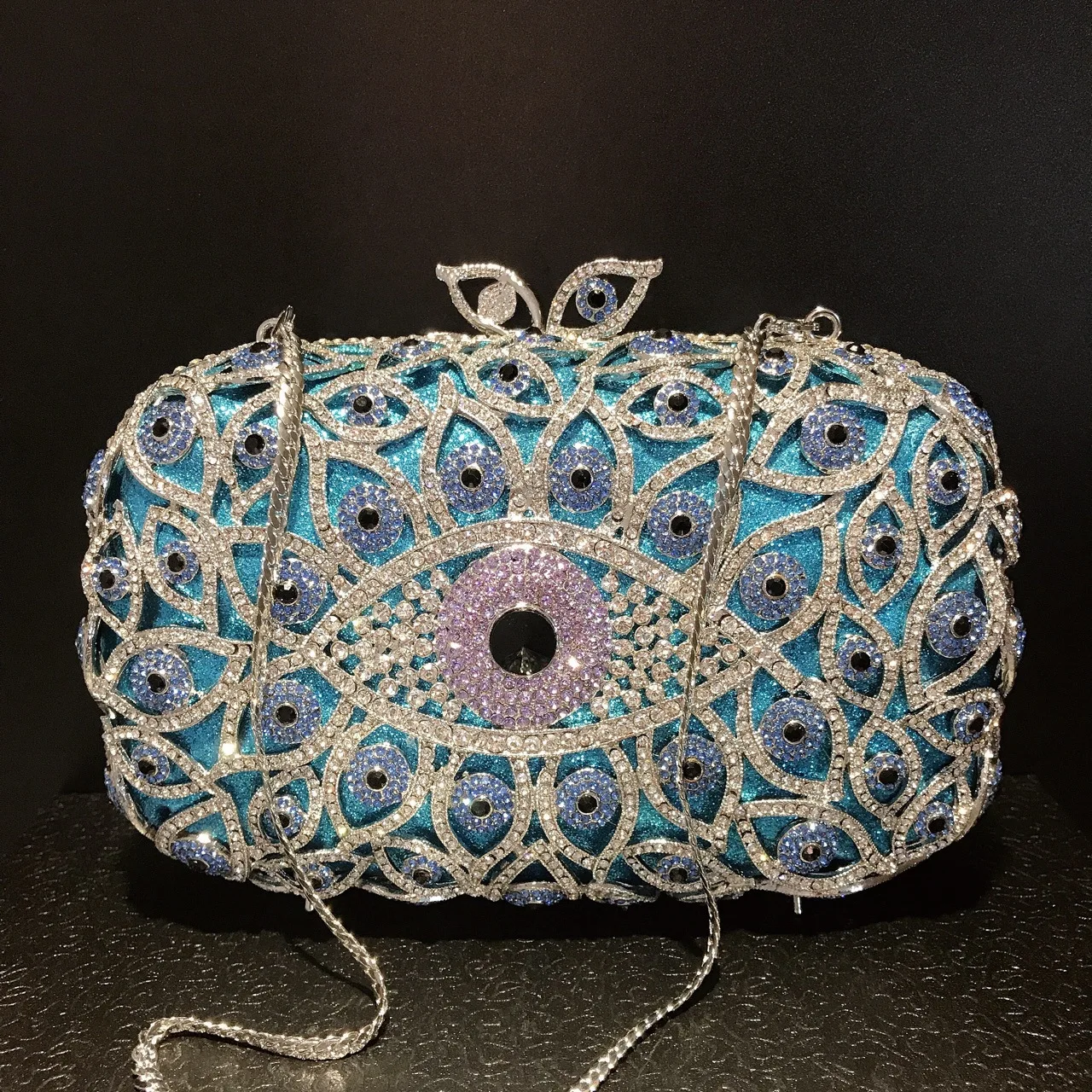 

Blue Crystal Evening Clutch for Women Unique Rhinestone Dinner Bag Luxury Designer Handbags for Female Handmade Fashion Bags