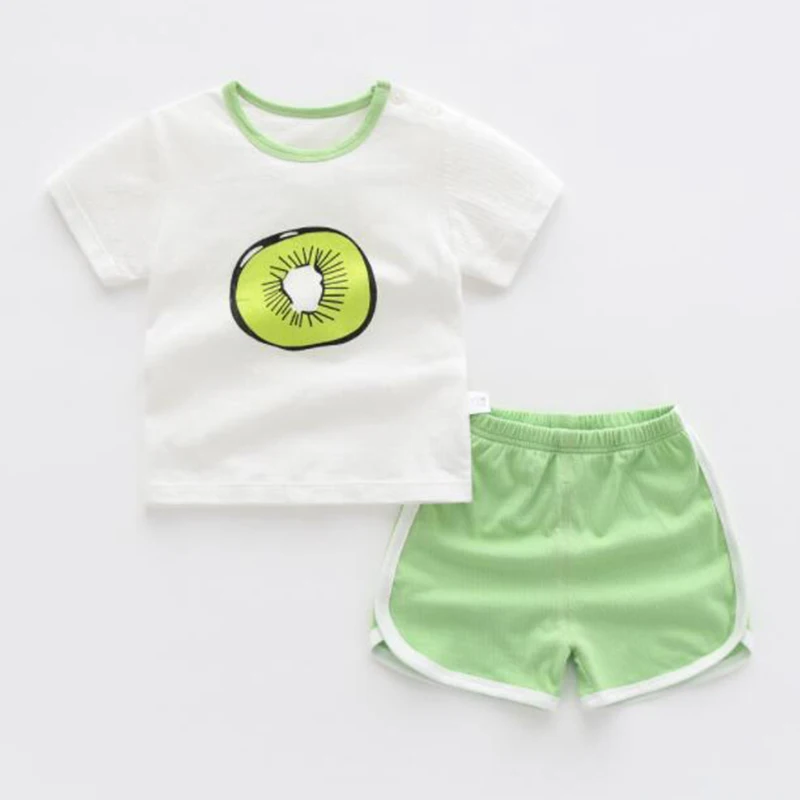2Piece Baby Girls Summer Clothes Korean Cartoon Cute Casual Print Short Sleeve Cotton T-shirt+Shorts Kids Clothing Set BC2258