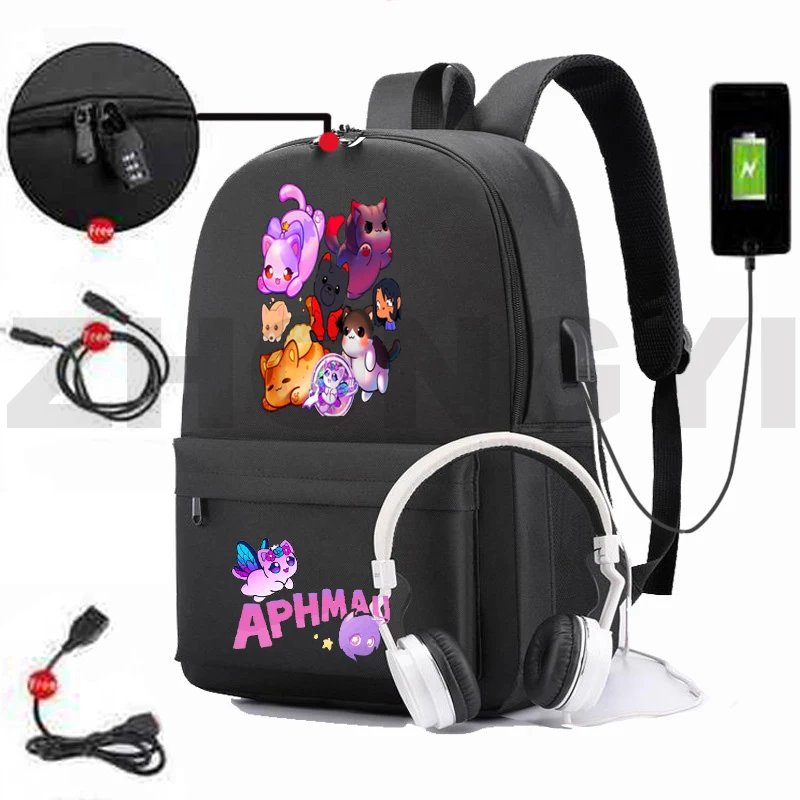 

Canvas As A Cat Bag Anime Aphmau Merch Backpack Women USB Charging Anti-theft Schoolbags for Teenage Girls Aphmau Back Pack