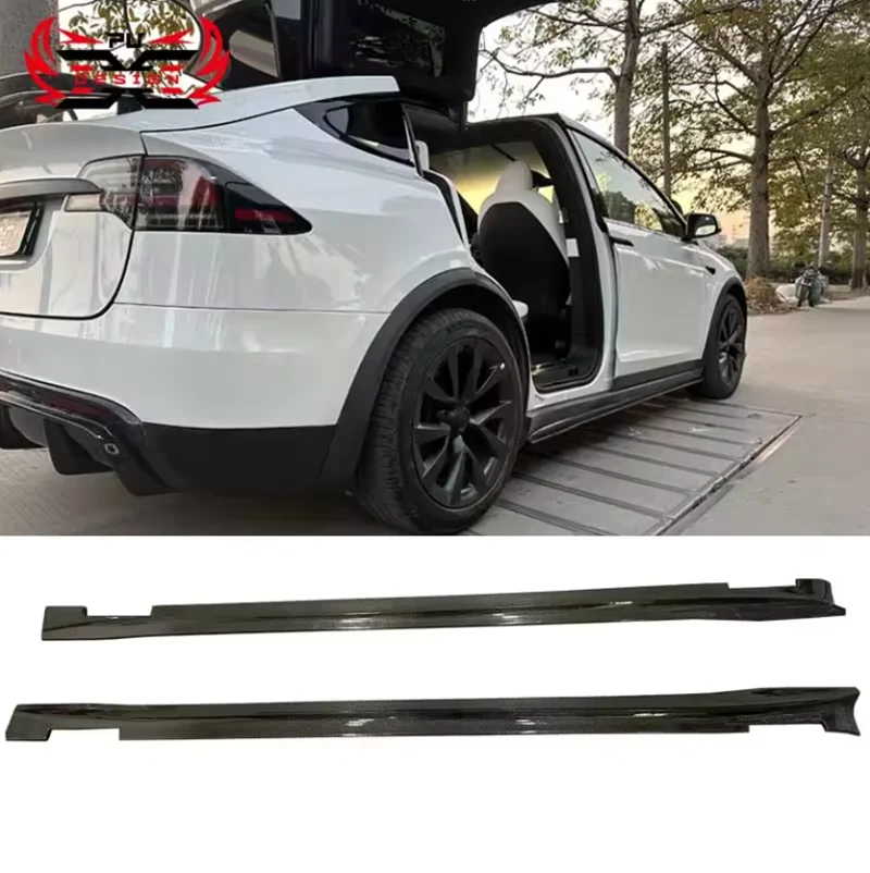 

For Tesla Model X Plaid 2021-2023 C Style Side Skirts Bumpers Carbon Fiber Car Body Kit Accessories