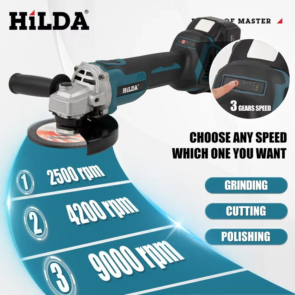 HILDA 21V 브러시리스 앵글 그라인더 브러시리스 폴리싱 머신 Makita 배터리 용 휴대용 충전식 전동 공구