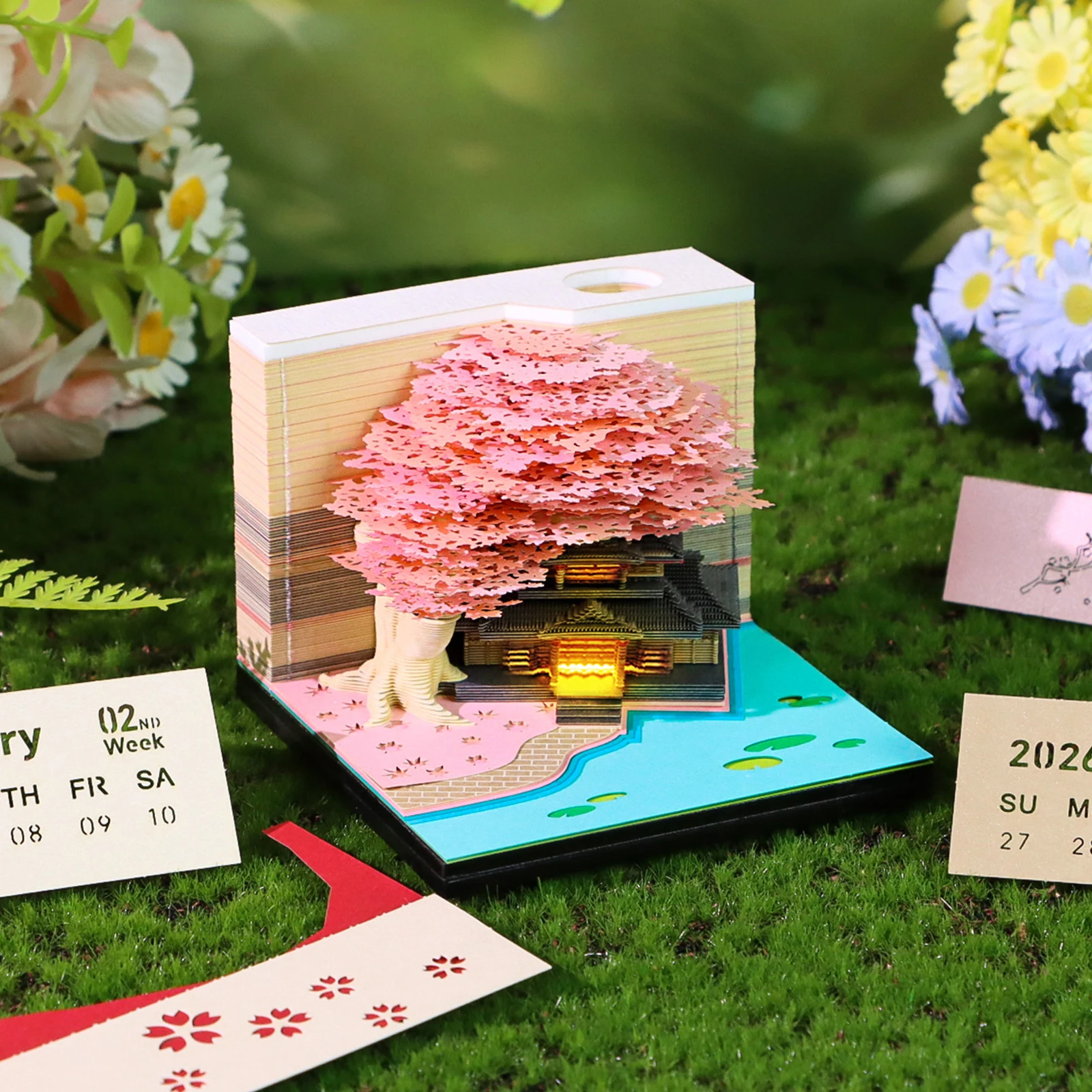 타임피스 캘린더 2026 3D 캘린더 2026 LED 조명 3D 아트 캘린더 종이 조각 예술 메모 패드 크리스마스 선물용 노트패드
