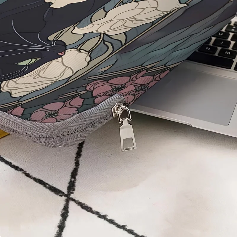 1pc，Two styles, Camellia Black Cat Pattern Printed Laptop Bag Soft Laptop Fabric Cover suitable for 14 inch laptops