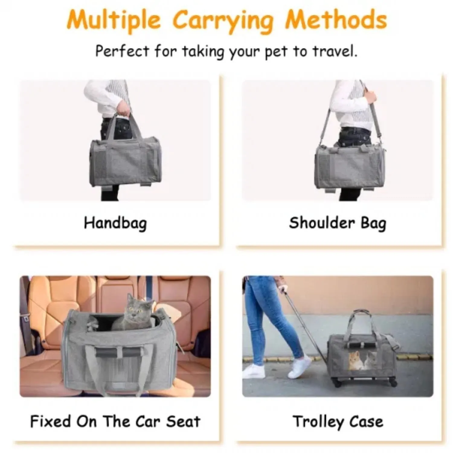 Double-Compartment Pet Rolling Carrier Cat Dog Rolling Carrier with Detachable Wheels Telescopic Handle Adjustable Shoulder Stra