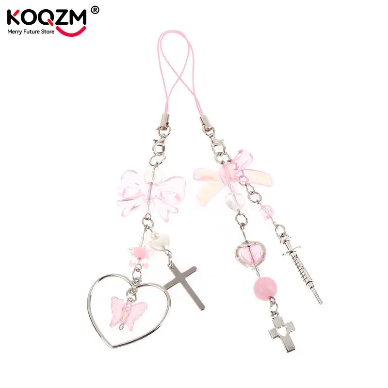 Phone Charms Pendant Kawaii Key Chain For Bag For iPhone For Samsung Cute Accessories Women Girl Straps Beaded Phone Lanyard