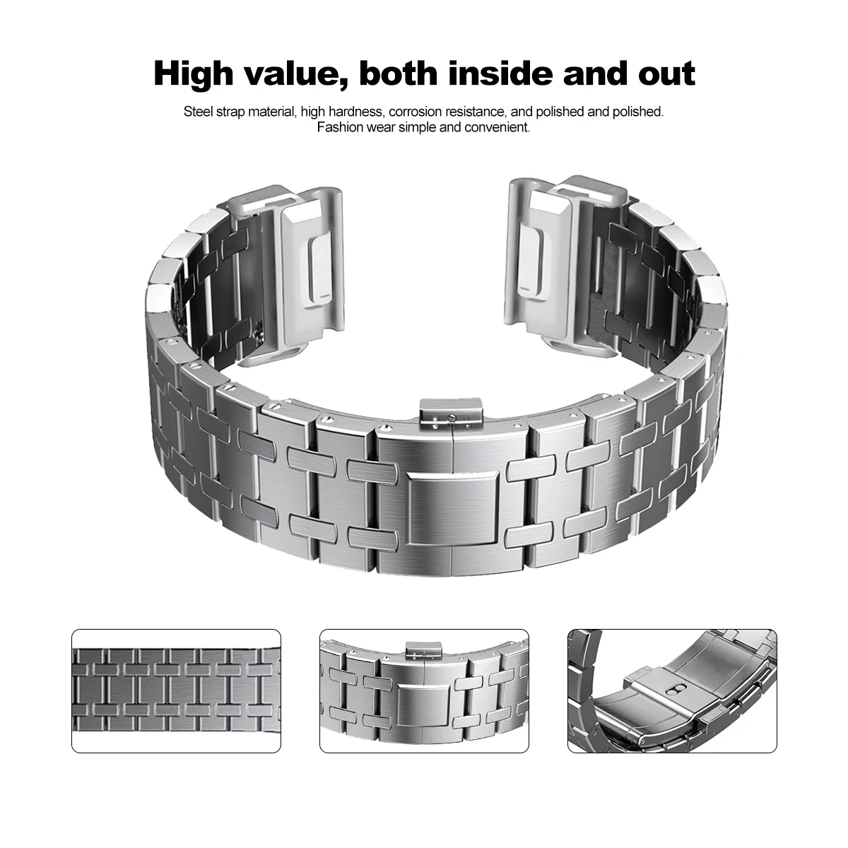 Sleek Stainless Steel Quick Fit Smartwatch Band, 26mm