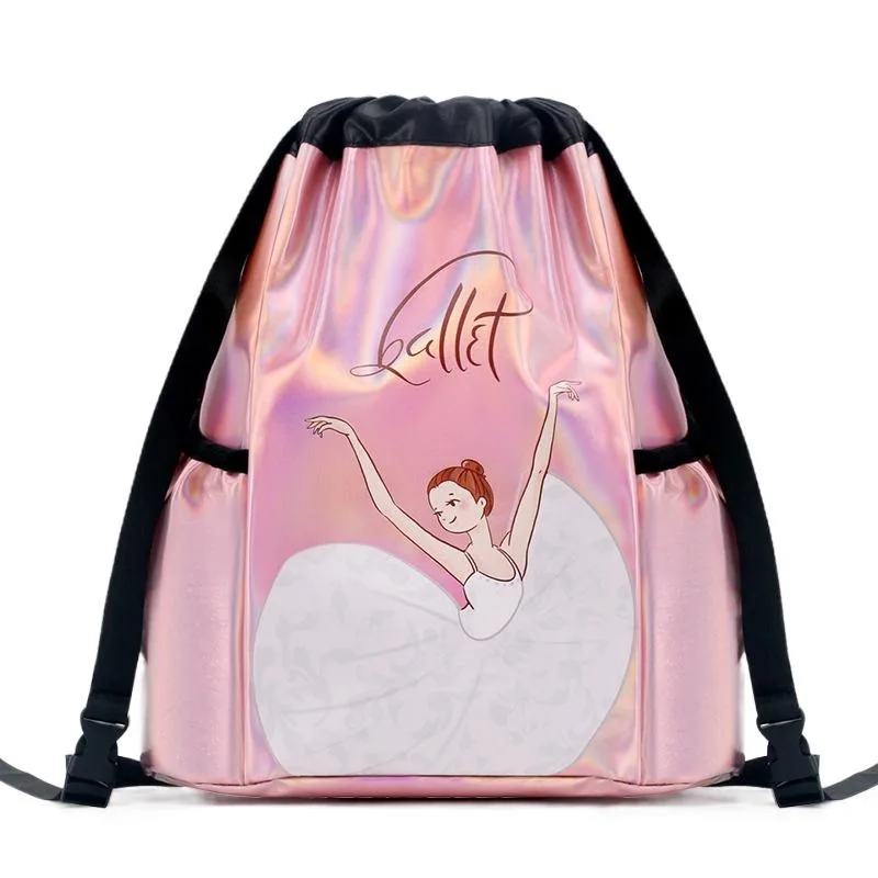 

Kids Waterproof Shiny Ballet Dance Drawstring Bag Girls Dancing Shoe Pattern Storage Backpack Latin Ballerina Daypack Schoolbag