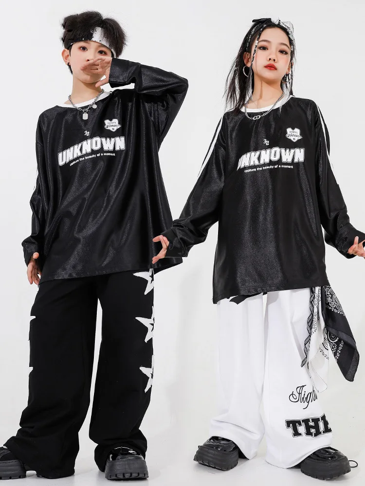 New Kids Hip Hop Dance Clothes Loose Suit Long Sleeves T Shirt Pants Boys Girls Jazz Practice Performance Wear Teenagers BL12427