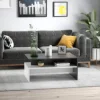 Two-Tone Color Geometric Shape Sofa End Table with Storage Shelving, Black/White 1