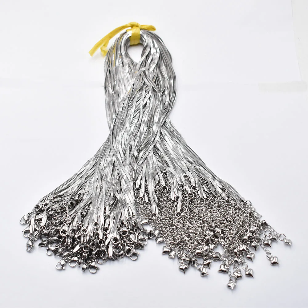 Großhandel 2,5mm Edelstahl Schlangenkette Halskette 40cm+5cm Kette Karabinerverschluss DIY Schmuckzubehör 50 Stück/Lot