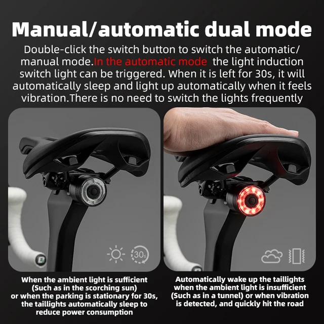 ROCKBROS Smart LED Bike Taillight – Type-C Rechargeable with Auto Brake Sensor 3