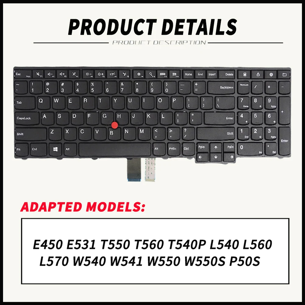 Teclado Portátil para Lenovo Eua ru br kr Layout fr T550 T560 T540 T540p L540 L560 L570 W540 W541 P50s - Imagem 4